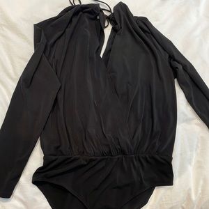 BCBG Generation faux wrap body suit top. Tie neck.